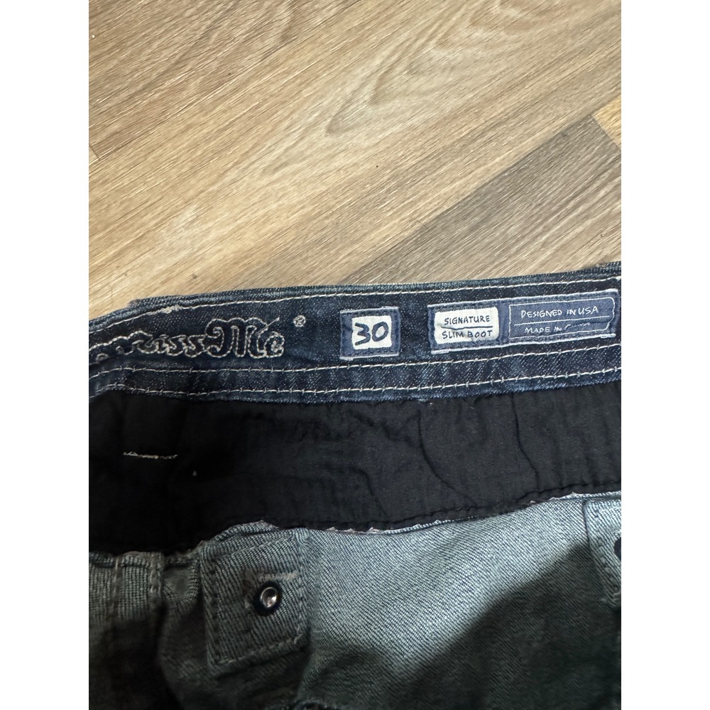 Miss Me Signature Slim Bootcut Embellished Jeans Medium Wash Size 30 Rhinestone - Picture 10 of 11